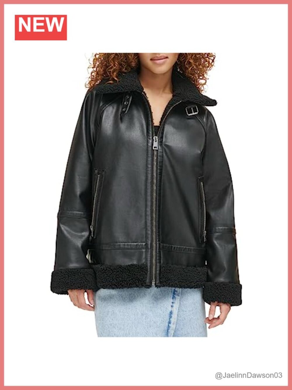 Faux Leather Relaxed Aviator Jacket Sherpa Lined